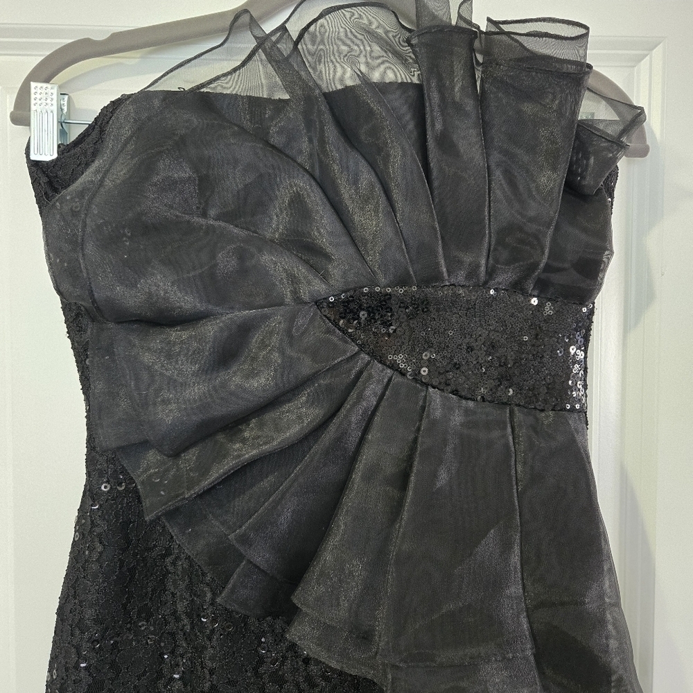 Small Black Le Chateau Lace Sequin Strapless Mini Dress - Picture 2 of 5